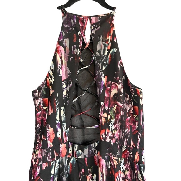 BEBE Floral Halter Wide Leg Jumpsuit Black Multicolor Floral Print Size 6 NWOT - Picture 4 of 15